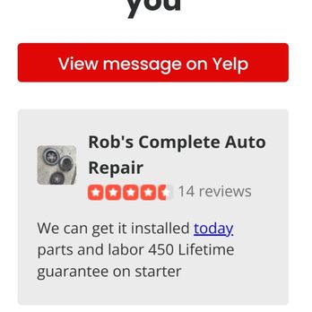 Rob's Complete Auto Repair - His response to my Yelp request - Auto Repair Near Me - Lake In The Hills, Illinois