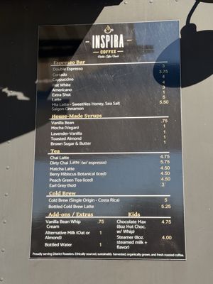 Menu photo 1 Inspira Coffee Truck Pasadena, TX Menu photo 1 Inspira Coffee Truck Pasadena, TX