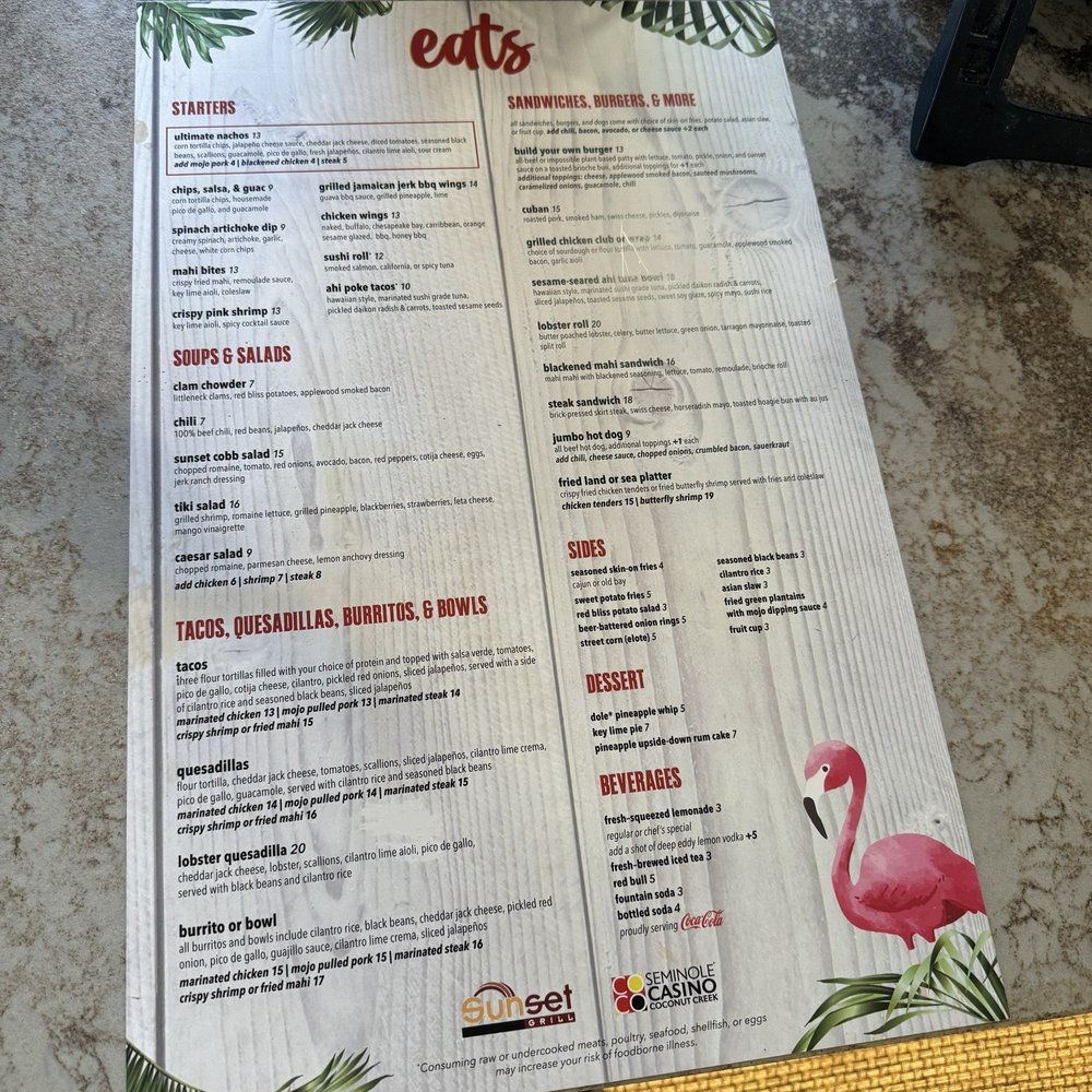 Sunset Grill - Food and appetizers menu - Casinos Near Me - Coconut Creek, Florida Sunset Grill - Food and appetizers menu - Casinos Near Me - Coconut Creek, Florida