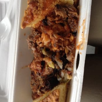 Alamo BBQ - Texas train wreck: bbq pork, cornbread, mac & cheese, beans and jalepenos. Recommended. - Barbeque Near Me - Richmond, Virginia Alamo BBQ - Texas train wreck: bbq pork, cornbread, mac & cheese, beans and jalepenos. Recommended. - Barbeque Near Me - Richmond, Virginia