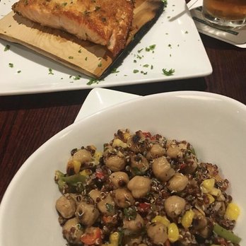 Maggie McFly's - Cedar Plank Salmon with cold chickpea salad - New American Near Me - Brookfield, Connecticut Maggie McFly's - Cedar Plank Salmon with cold chickpea salad - New American Near Me - Brookfield, Connecticut
