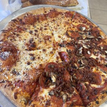 Papa's Pizza - Half cheese half pepperoni bacon and mushroom - Pizza Near Me - Galveston, Texas