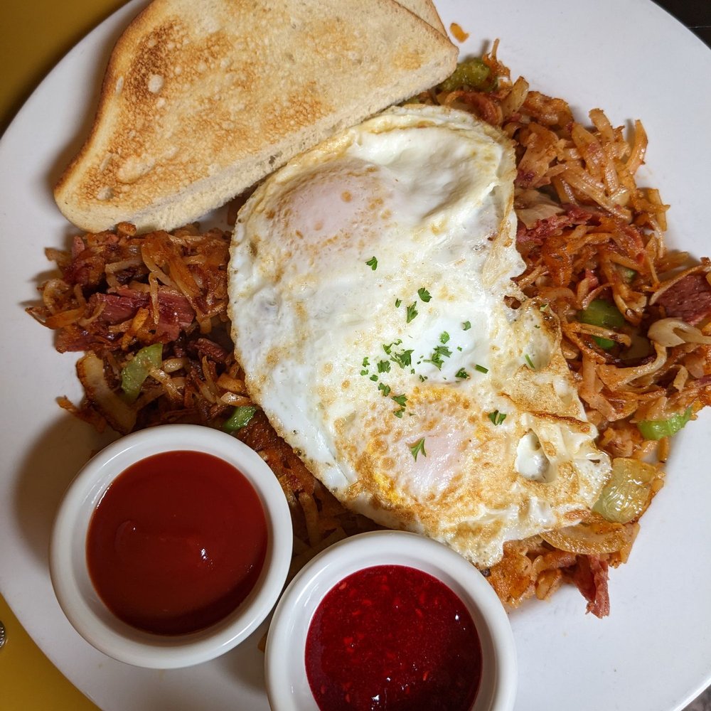 Hi Spot Cafe - Hash It Out (corned beef, hash browns, celery, eggs, toast) - New American Near Me - Seattle, Washington Hi Spot Cafe - Hash It Out (corned beef, hash browns, celery, eggs, toast) - New American Near Me - Seattle, Washington