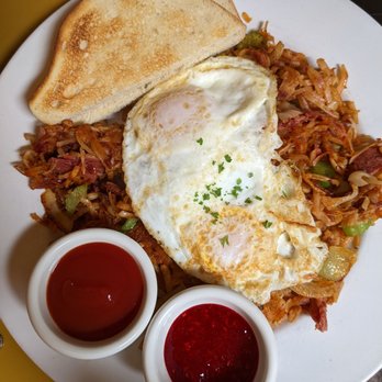 Hi Spot Cafe - Hash It Out (corned beef, hash browns, celery, eggs, toast) - New American Near Me - Seattle, Washington Hi Spot Cafe - Hash It Out (corned beef, hash browns, celery, eggs, toast) - New American Near Me - Seattle, Washington