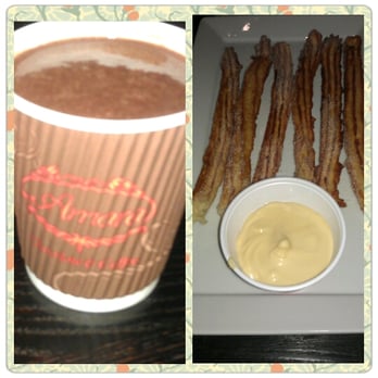 Amara Chocolate & Coffee - hot chocolate with churros and a side of white chocolate dipping sauce - Coffee & Tea Near Me - Pasadena, California Amara Chocolate & Coffee - hot chocolate with churros and a side of white chocolate dipping sauce - Coffee & Tea Near Me - Pasadena, California