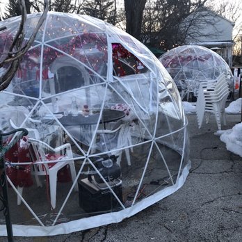 Hackney's On Harms - Private "Bubble" Igloo's outside keep you warm, the food is served through the open triangle windows near the top! - American Near Me - Glenview, Illinois