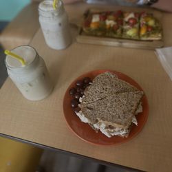 Moon Water Cafe - Oatmilk Chai and Chicken Salad Sandwich