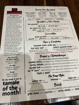 Menu photo 4 El Charro Cafe Tucson, AZ Menu photo 4 El Charro Cafe Tucson, AZ
