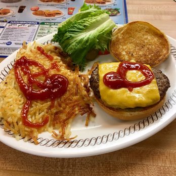 Waffle House - I believe that is what is called a cheeseburger with hashbrowns. - Diners Near Me - Richardson, Texas Waffle House - I believe that is what is called a cheeseburger with hashbrowns. - Diners Near Me - Richardson, Texas