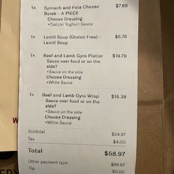 The Kebab Zone - Receipt - Mediterranean Near Me - Troy, New York