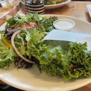 Mad Moose Cafe - My $15 lettuce-wrapped single patty burger with salad :/  WHERE'S THE BEEF? Haha - Cafes Near Me - Eden, Utah