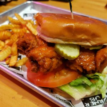 Corner Pub - Franklin - Fried buffalo chicken sammich with crinkle cut fries.  Pretty tasty! - Burgers Near Me - Franklin, Tennessee