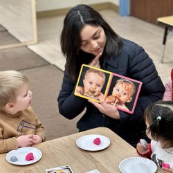 During playtime & meals, our Toddlers practiced incorporating simple signs like "more," "please" and "thank you" to help express their needs