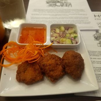 Chimm - Fish cakes were amazing. They do have a lemongrass flavor to it. Thai tea at the left hand side with half and half - Vietnamese Near Me - Charlottesville, Virginia Chimm - Fish cakes were amazing. They do have a lemongrass flavor to it. Thai tea at the left hand side with half and half - Vietnamese Near Me - Charlottesville, Virginia