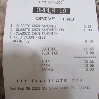 Popeyes Louisiana Kitchen - Receipt showing what we ordered. - Fast Food Near Me - Ocala, Florida Popeyes Louisiana Kitchen - Receipt showing what we ordered. - Fast Food Near Me - Ocala, Florida