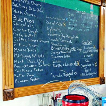 Arcadia Ice House - a chalkboard with a list of items on it - Ice Cream & Frozen Yogurt Near Me - Arcadia, Michigan