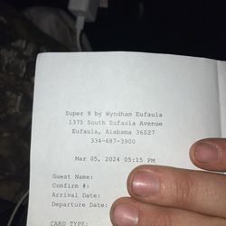 Super 8 by Wyndham Eufaula - Receipt, or proof of payment.