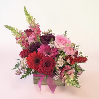 Flower Works - No reason needed to enjoy these jewel tones! This arrangement is a total mood booster and looks stunning in its rustic wooden box. - Florists Near Me - Phoenix, Arizona Flower Works - No reason needed to enjoy these jewel tones! This arrangement is a total mood booster and looks stunning in its rustic wooden box. - Florists Near Me - Phoenix, Arizona