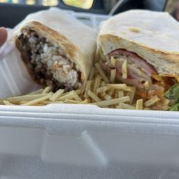 Caribbean wrap on the left, Cuban Sandwich on the right! Caribbean wrap on the left, Cuban Sandwich on the right!