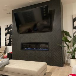 Our beautiful tiled fireplace Our beautiful tiled fireplace