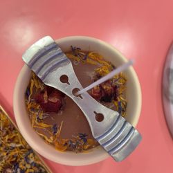 Wick and Pour - placing dried flowers on top