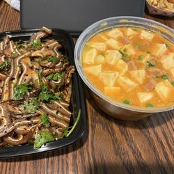 Chili House - 110. Pork Ears with Red Oil (needs a little salt and to be sliced thinner) and 50. Salted Egg Yolk Tofu (amazing) has spam in it