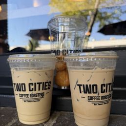 cashmere latte on the left, 007 on the right lol and donut holes in the middle cashmere latte on the left, 007 on the right lol and donut holes in the middle