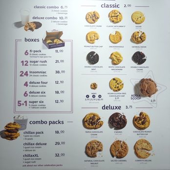 Insomnia Cookies - Cookie menu, I couldn't decide so I got the cookie pack. Worth it and made my own cookie sandwiches - Desserts Near Me - Reno, Nevada Insomnia Cookies - Cookie menu, I couldn't decide so I got the cookie pack. Worth it and made my own cookie sandwiches - Desserts Near Me - Reno, Nevada