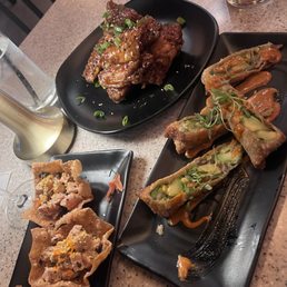 Sweet and spicy wings, avocado egg rolls, wontons Sweet and spicy wings, avocado egg rolls, wontons