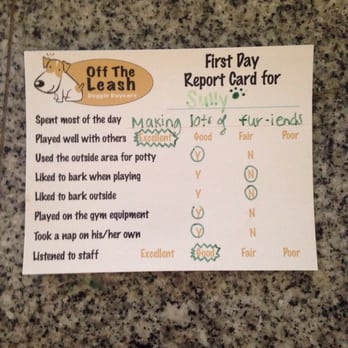 Off The Leash Doggie Daycare - First day report card - Pet Sitting Near Me - Attleboro, Massachusetts Off The Leash Doggie Daycare - First day report card - Pet Sitting Near Me - Attleboro, Massachusetts
