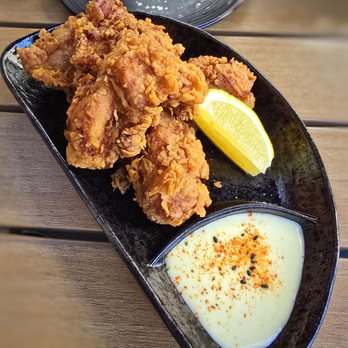 Nomo Domo - Karaage Chicken - Double-fried marinated chicken. Served with lemon and wasabi mayo - Ramen Near Me - San Luis Obispo, California Nomo Domo - Karaage Chicken - Double-fried marinated chicken. Served with lemon and wasabi mayo - Ramen Near Me - San Luis Obispo, California
