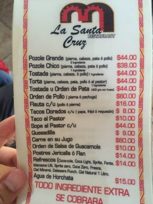 Menu photo 1 La Santa Cruz Guadalajara, JAL