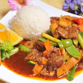Peking Garden - a plate of food with rice and vegetables - Chinese Near Me - Richmond, Texas