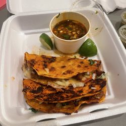 Chepita’s Mexican Restaurant - Crunchy quesabirria tacos with watery consume and no cheese