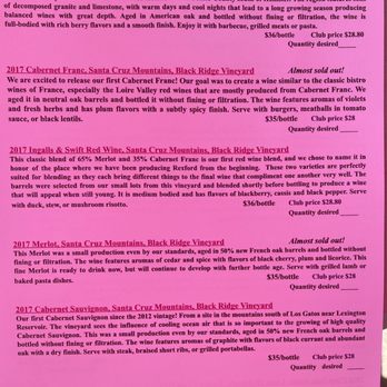 Rexford Winery - the menu for the wine tasting - Wineries Near Me - Santa Cruz, California Rexford Winery - the menu for the wine tasting - Wineries Near Me - Santa Cruz, California
