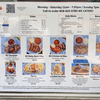 Chicken In A Barrel BBQ-Kapaa - Menu - Barbeque Near Me - Kapaa, Hawaii