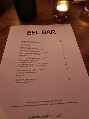 Menu photo 2 Eel Bar New York, NY Menu photo 2 Eel Bar New York, NY