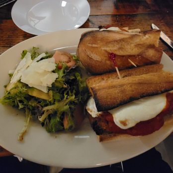 Mozzarella - Eggplant parm sandwich and house salad - Salad Near Me - South Orange, New Jersey Mozzarella - Eggplant parm sandwich and house salad - Salad Near Me - South Orange, New Jersey