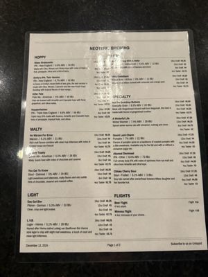 Menu photo 2 Neoteric Brewing Huntersville, NC