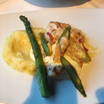 Ray's On the River - Salmon Oscar with asparagus, mashed potatoes, and crab - Seafood Near Me - Sandy Springs, Georgia Ray's On the River - Salmon Oscar with asparagus, mashed potatoes, and crab - Seafood Near Me - Sandy Springs, Georgia