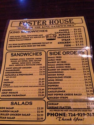 Menu photo 8 Foster House Belle Vernon, PA