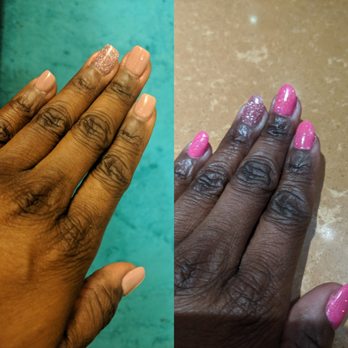 Amity Nail Spa - Amity day 1 left. 2nd salon day 1 right. Amity is thick & looks like press on nails. Huge manicure gap. - Nail Salons Near Me - Arlington, Virginia