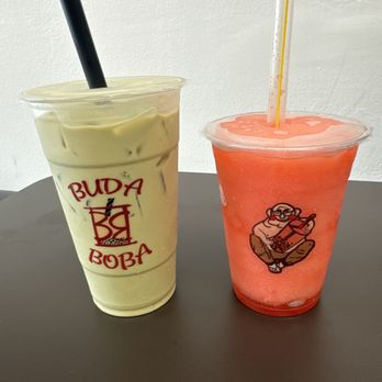 Buda Boba - Green tea matcha & watermelon slushy - Bubble Tea Near Me - Los Angeles, California Buda Boba - Green tea matcha & watermelon slushy - Bubble Tea Near Me - Los Angeles, California