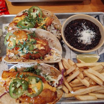 Pacific Catch - New on the menu hot fish tacos black beans and fries - Seafood Near Me - Corte Madera, California