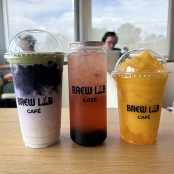 Brew Lab Café - Ube Latte with Matcha Cold Foam, Strawberry Refresher with Tapioca and Mango Slushie - Cafes Near Me - Rocky Hill, Connecticut