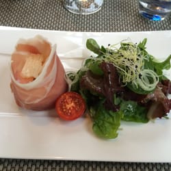 Auberge du Parc Carola - Egg, prosciutto & greens for first course.