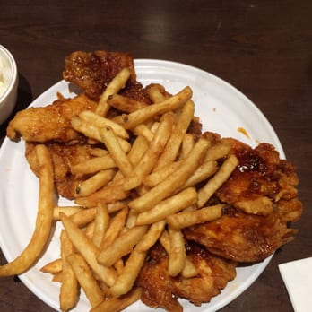 Bonchon Allston - Half and half lunch size chicken strips. SO much food for an $9 plate and such good quality chicken. Fries were also bomb - Korean Near Me - Allston, Massachusetts Bonchon Allston - Half and half lunch size chicken strips. SO much food for an $9 plate and such good quality chicken. Fries were also bomb - Korean Near Me - Allston, Massachusetts