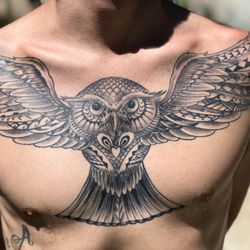 Baku Tattoo - Healed pueo tattoo