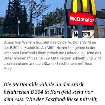 McDonald's - Schließt Mitte November 2024 - Fast Food Near Me - Karlsfeld, BY