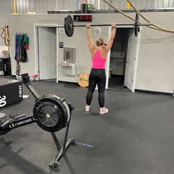CrossFit gym, group classes, personal training, restrooms, showers, water fountain.